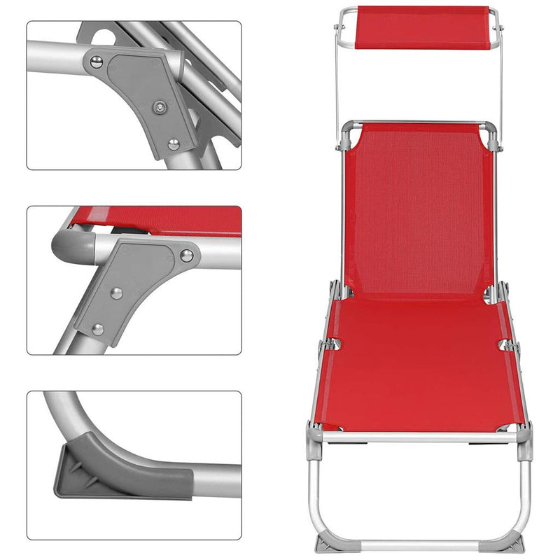 Chaise ensoleillée - avec toit - Lounger - Garden War Seat - Aluminium - dossier réglable - Pliage - Rouge