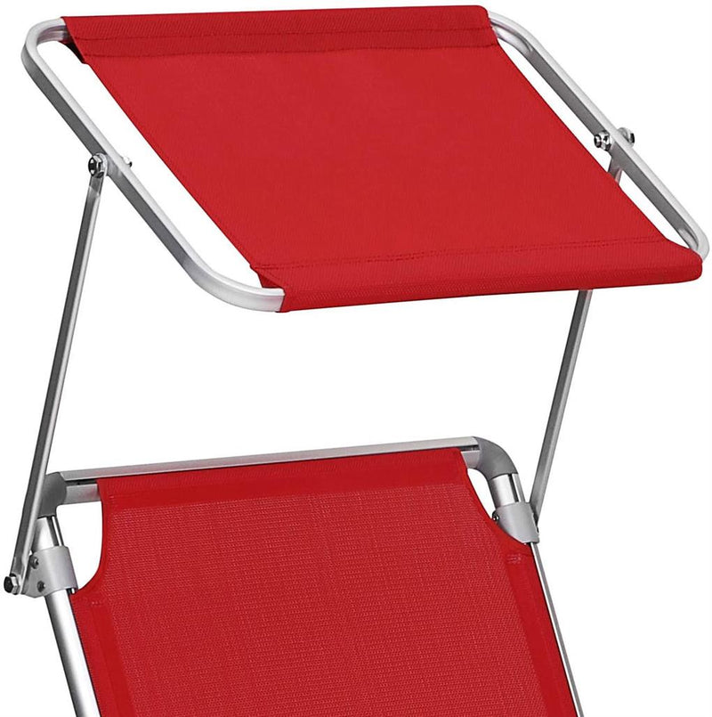 Scaun însorit - cu acoperiș - Lounger - Garden War Scaun - Aluminiu - Reglabil Backrest - Filmare - Roșu