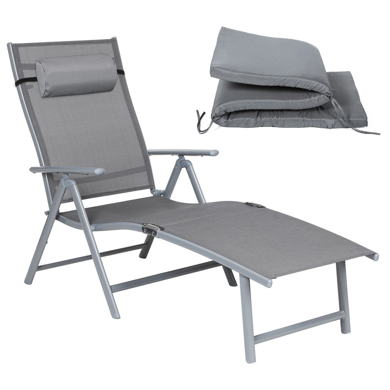 Lounger - solseng - Afeemable pude - sammenfoldelig - fra rustfrit aluminium - grå