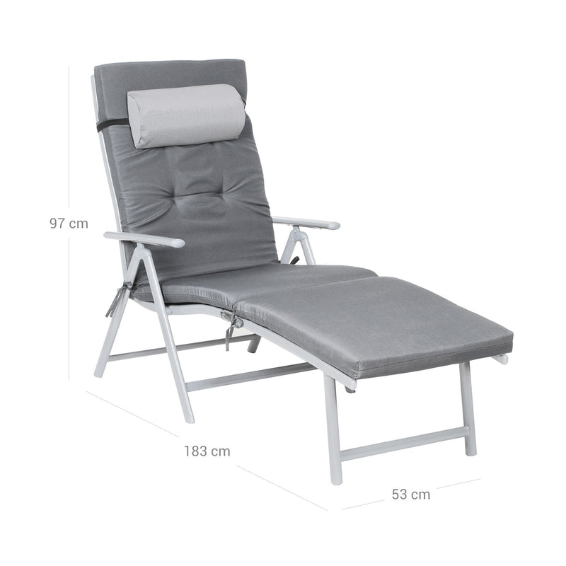 Lounger - Sunbed - Afeemable Pillow - Poldable - din aluminiu inoxidabil - gri