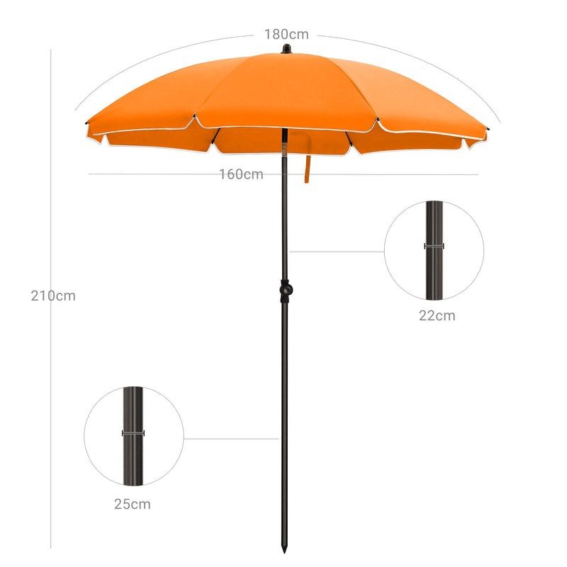 Parasol - Garden Parasol - Ø 160 cm - ottekantet - vipperbar - med krumtap - Orange