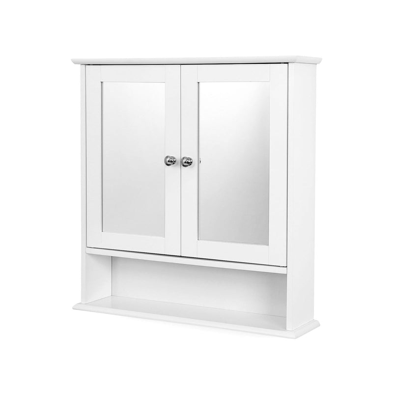 Armoire miroir - miroir d'armoire murale - avec porte double - bois - blanc