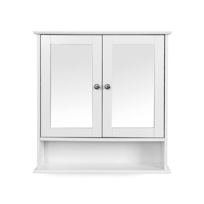 Armoire miroir - miroir d'armoire murale - avec porte double - bois - blanc