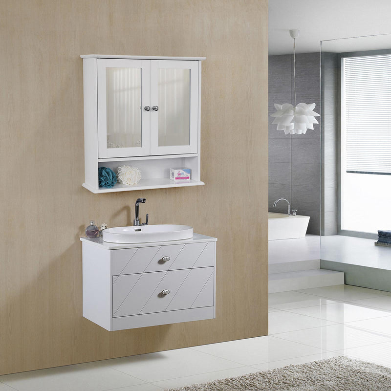 Armoire miroir - miroir d'armoire murale - avec porte double - bois - blanc