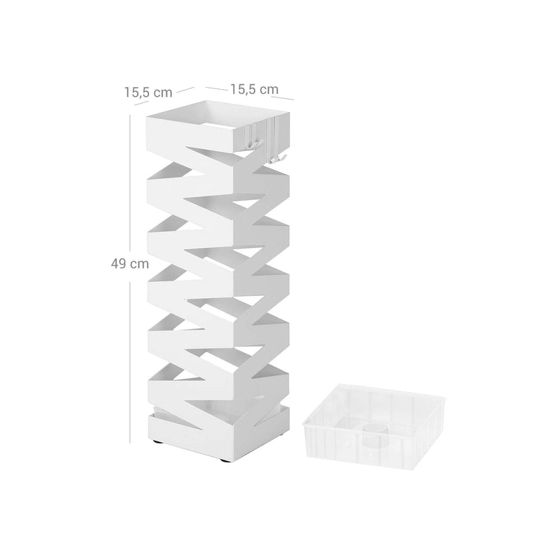 Paraplyholder - Metal - Paraplyholder - Square - 4 Haken - En aftagelig vandopsamling - Hvid