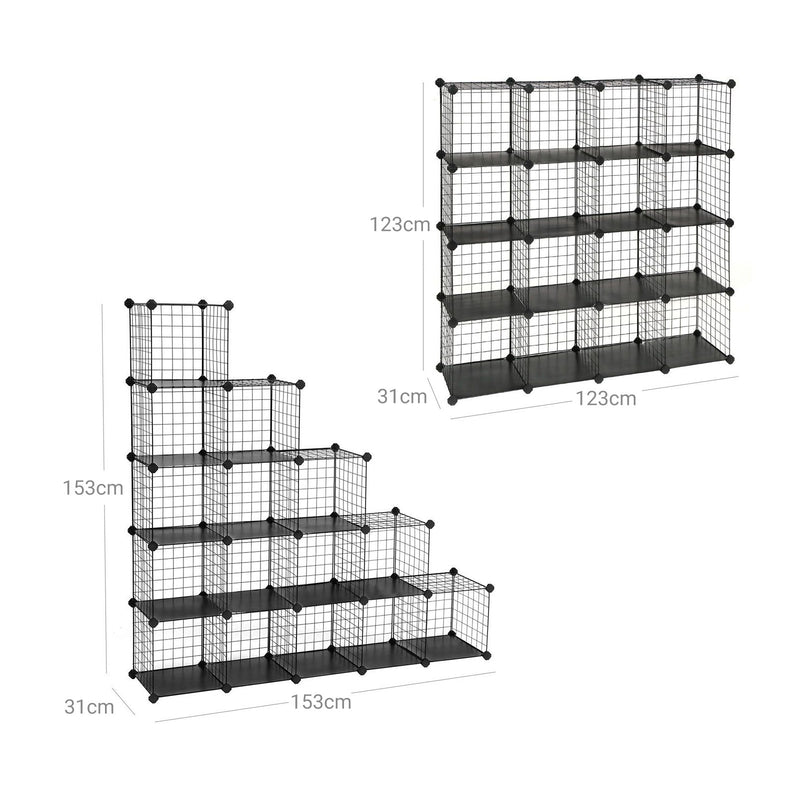 Lagringsställ - skonställ - skoskåp - trådlagringssystem - Anslut hyllan - Mesh skåp - svart