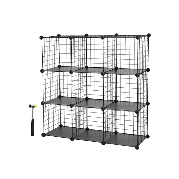 Kubuskast - Planksysteem Insteekrek - Opbergkast  - Van draadgaas - 9 vakken - Zwart