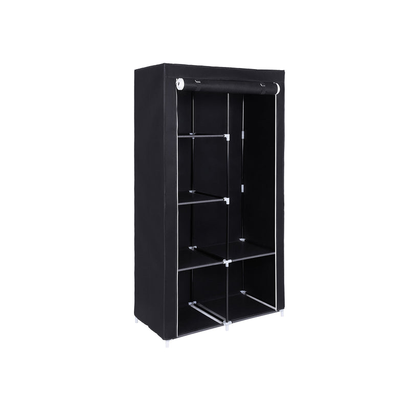 Stoffenkast -  garderobe - kledingrails -  6 legplanken - Kleding rek - Kledingkast - Zwart