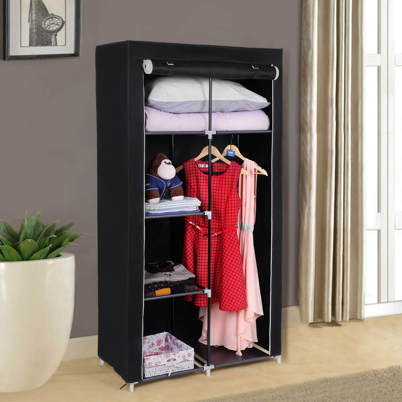 Armoire en tissu - armoire - rails de vêtements - 6 étagères - porte-vêtements - armoire - noir