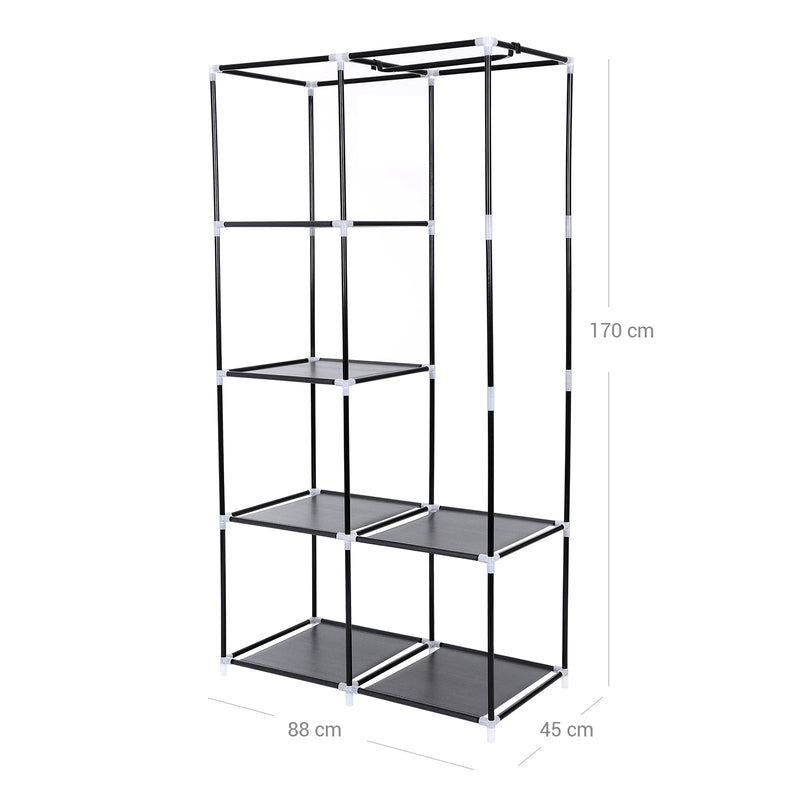 Stofskabet - Garderobe - tøjskinner - 6 hylder - tøjstativ - Garderobe - sort