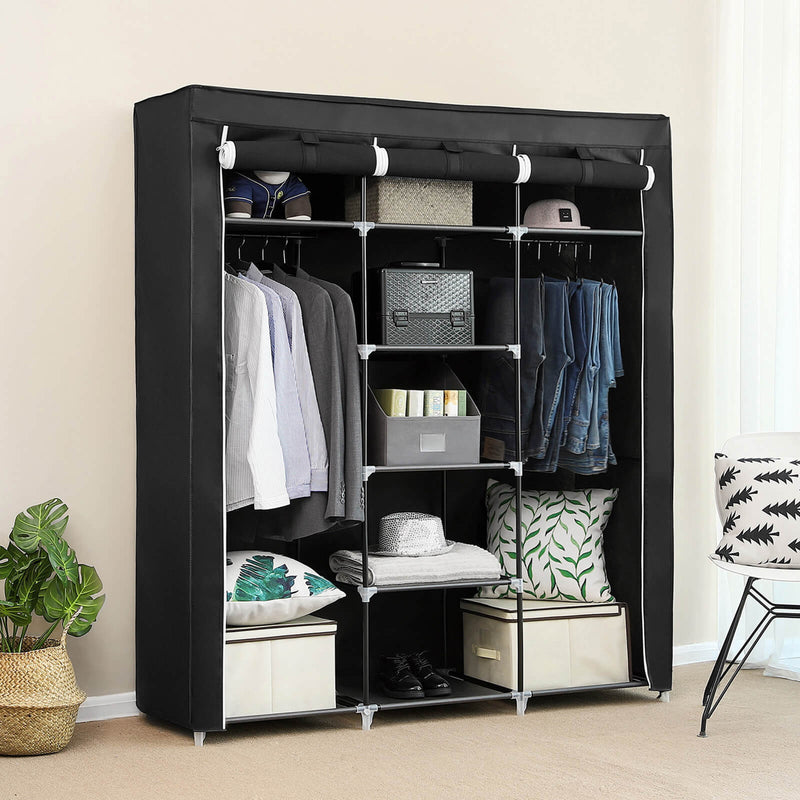 Armoire - armoire pliante - boîtier en tissu - armoire pliable - avec 2 tiges de vêtements - 175 x 150 x 45 cm - noir