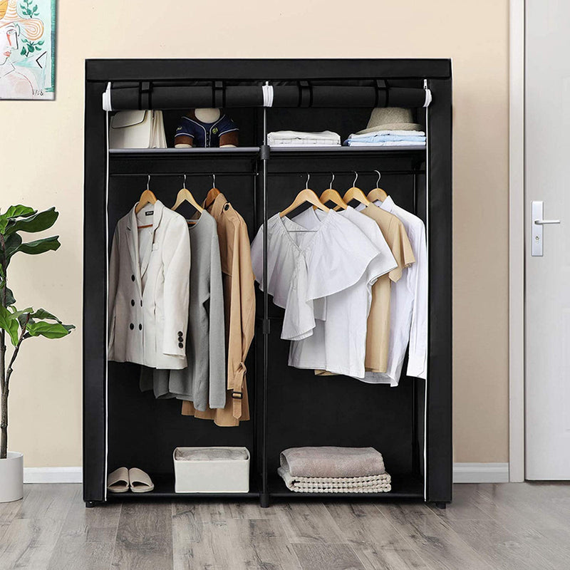 Armoire - avec 2 tiges de vêtements - boîtier en tissu - 140 x 43 x 174 cm - noir