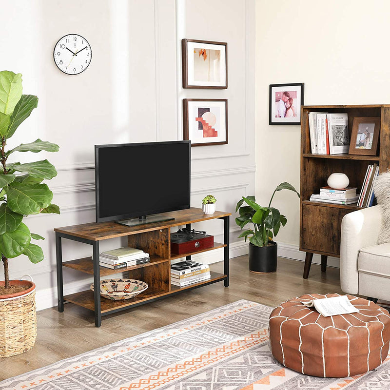 TV Rack - Masă de cafea - cu 4 rafturi - design industrial - maro închis