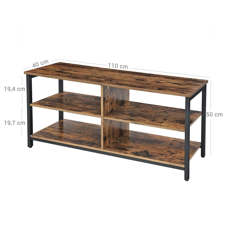 TV Rack - Masă de cafea - cu 4 rafturi - design industrial - maro închis