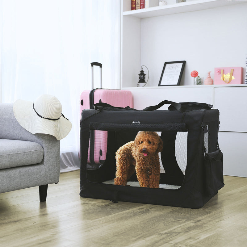 Transportpose - Hundetransportboks - Til kæledyr - 91 x 63 x 63 cm - Sort