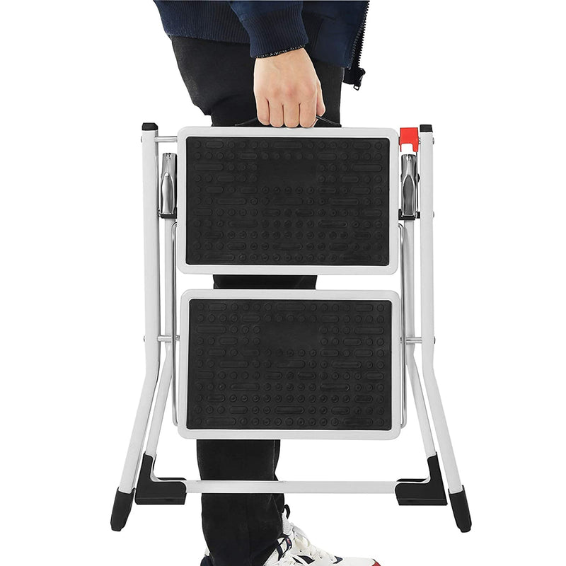 2-Trede ladder - Vouwladder - Breedte 20 cm - Antislip rubber - Met handvat - Draagvermogen 150 kg - Staal