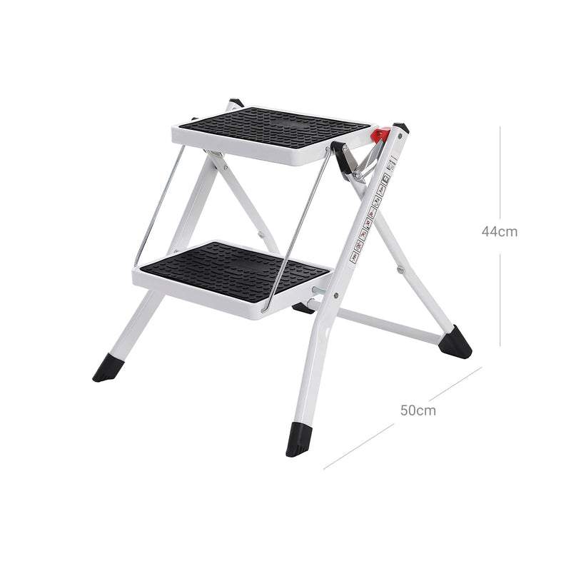 2-Trede ladder - Vouwladder - Breedte 20 cm - Antislip rubber - Met handvat - Draagvermogen 150 kg - Staal