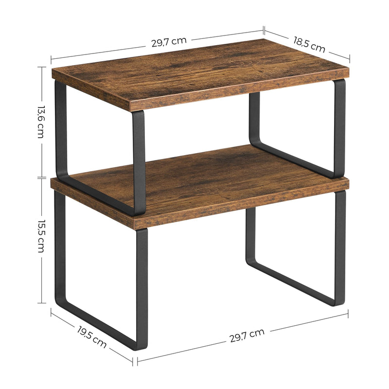 Kruidenrekken - Keukenplank - Keukenorganiser - Met metalen frame - Set van 2 - Donker bruin