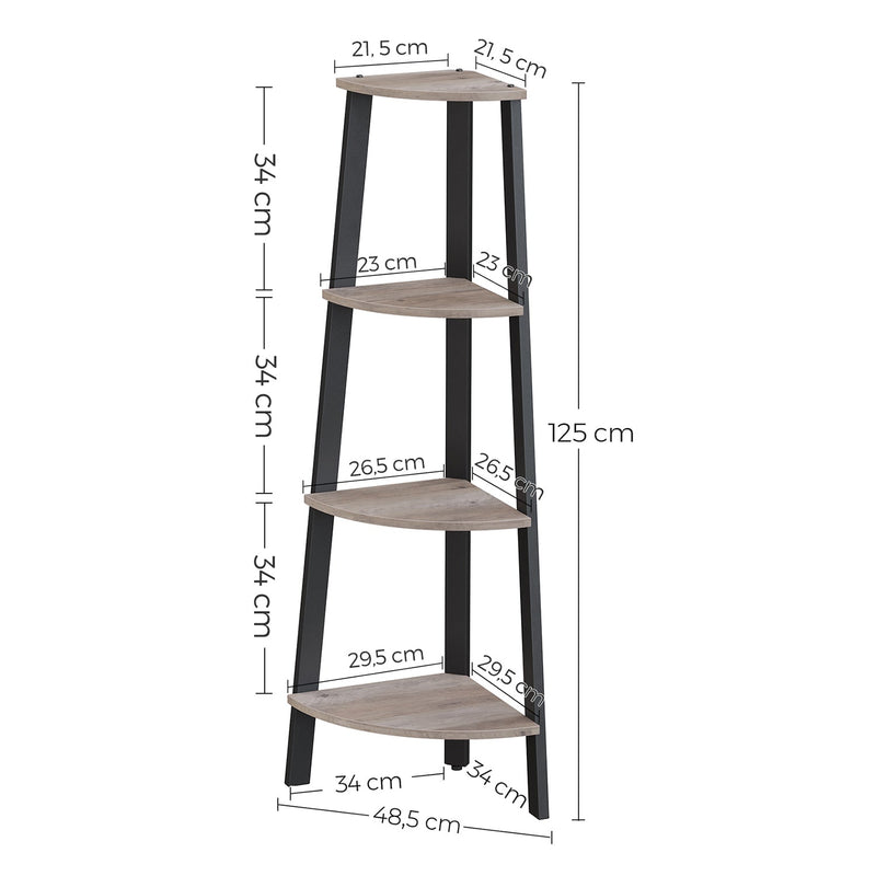 Corner Board - Corner Cabinet - Bogreol - Ladder Board - med 4 - med stål