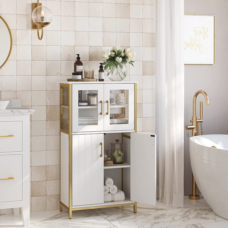 Dulap de depozitare cu cadru din oțel - Dresser - White / Gold