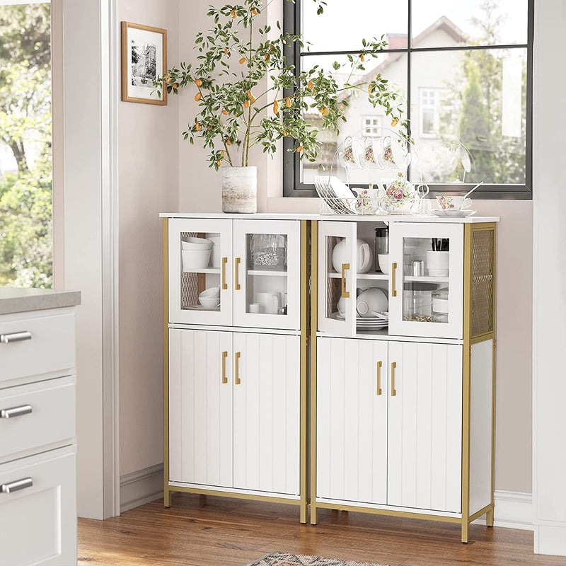 Armoire de rangement avec cadre en acier - commode - blanc / or