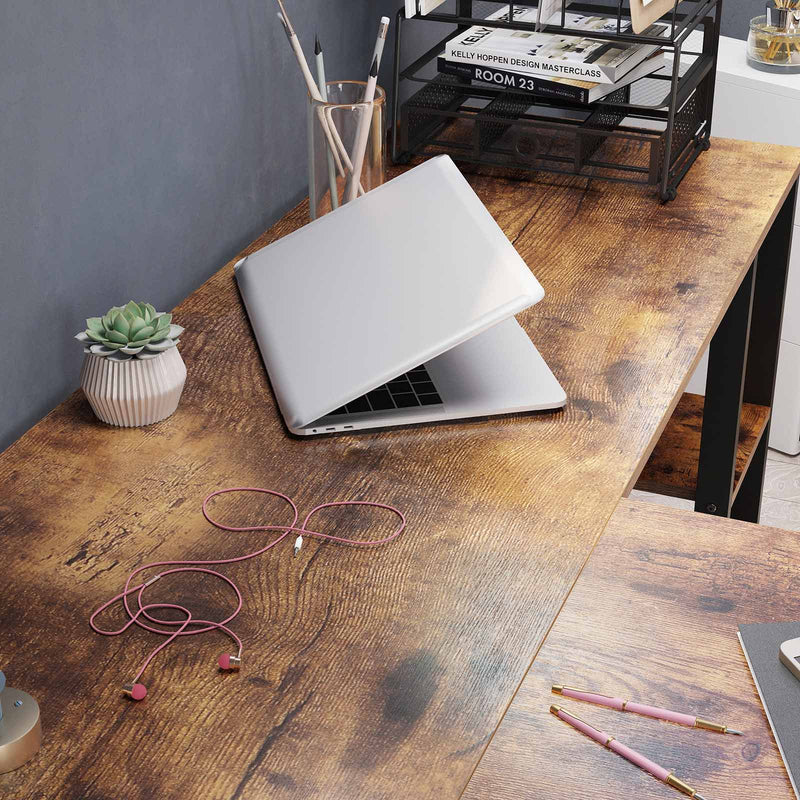 Bureau - Office Office - L Form - Computer Desk - Med kabinet - Vintage Brown / Black