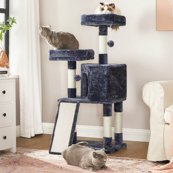 Post de zgârietură - Kattenhuis - 2 platforme - 115 cm - frunze strânse - fum gri