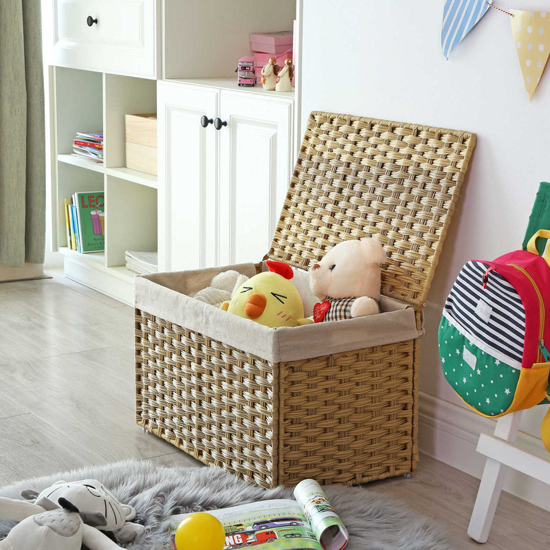 Panier de rangement Polyrotan naturel - Panier à linge 60L - avec couvercle et sac en coton