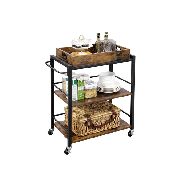 Kitchen Trolley - Servering Trolley - With Tray - With Vintage Brown