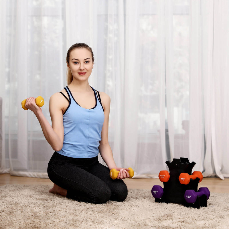 Ensemble d'haltères - Dumbels - avec support - ensemble de 1, 1,5, 2 kg