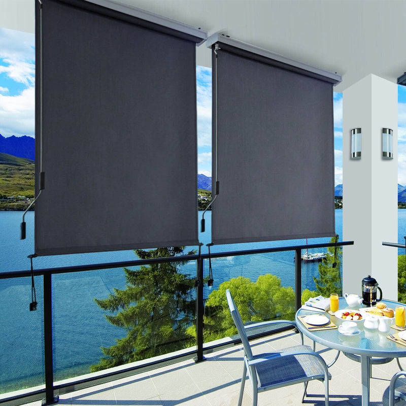 Rollerblind - Paravent til udendørs - solskærm - Vis beskyttelse - til balkon - terrasse - have - med boliger - grå - 2,5 x 1,4 m