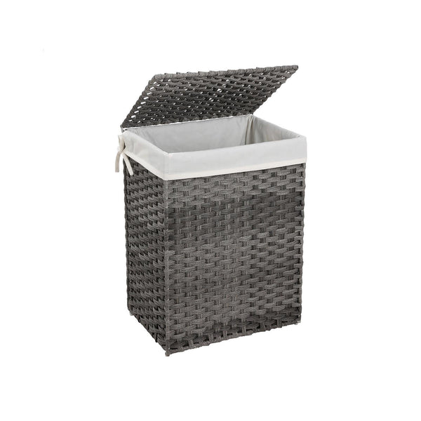 Coș de rufe - mână -țesut - cu capac - 90 L - Polyrotan - Grey